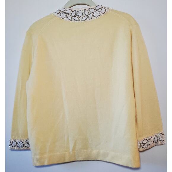 Peters By Harilela's Size 38 Yellow Beaded Cashmere Vintage Cardigan Sweater - Picture 12 of 12